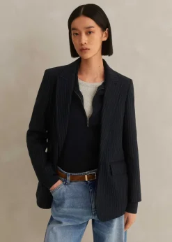 Hot ME+EM Pinstripe Bracelet Sleeve Boyfriend Blazer Navy/Charcoal