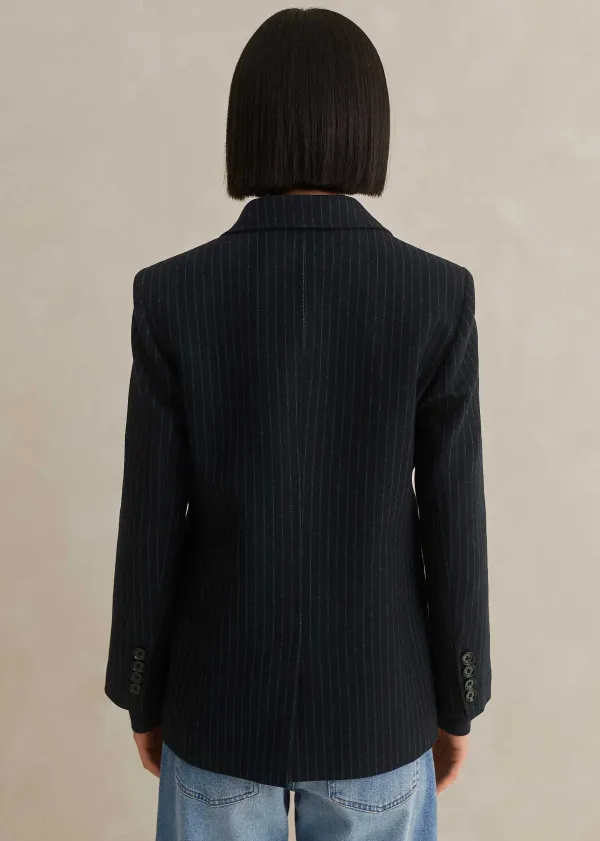Hot ME+EM Pinstripe Bracelet Sleeve Boyfriend Blazer Navy/Charcoal