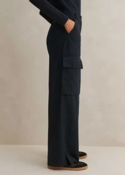 Clearance ME+EM Pinstripe Relaxed Straight Cargo Trouser Navy/Charcoal