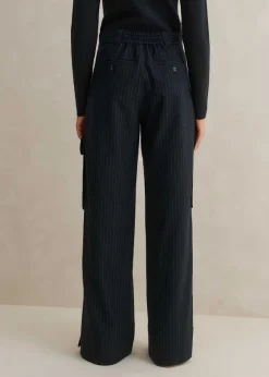 Clearance ME+EM Pinstripe Relaxed Straight Cargo Trouser Navy/Charcoal