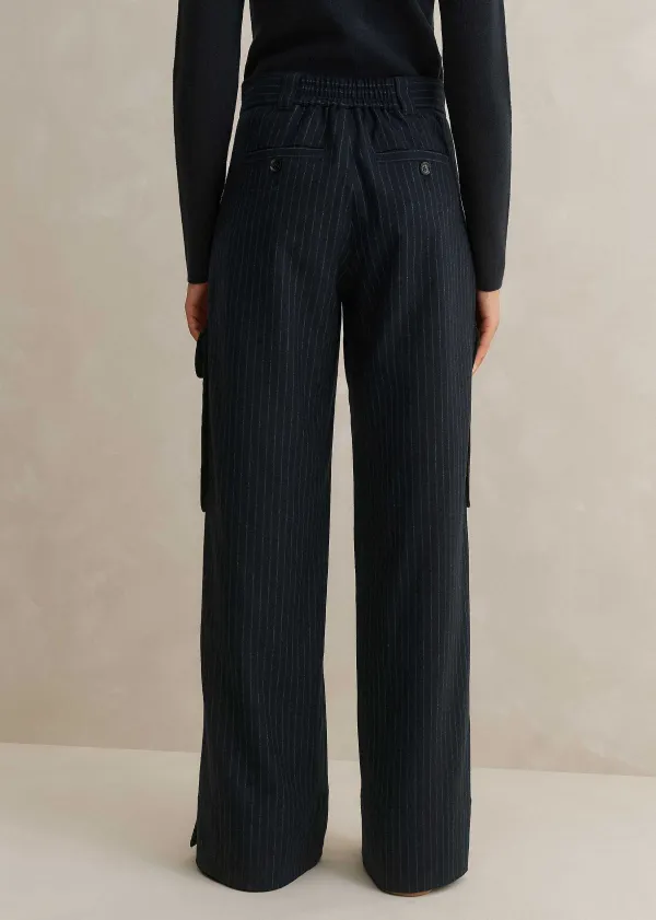 Clearance ME+EM Pinstripe Relaxed Straight Cargo Trouser Navy/Charcoal