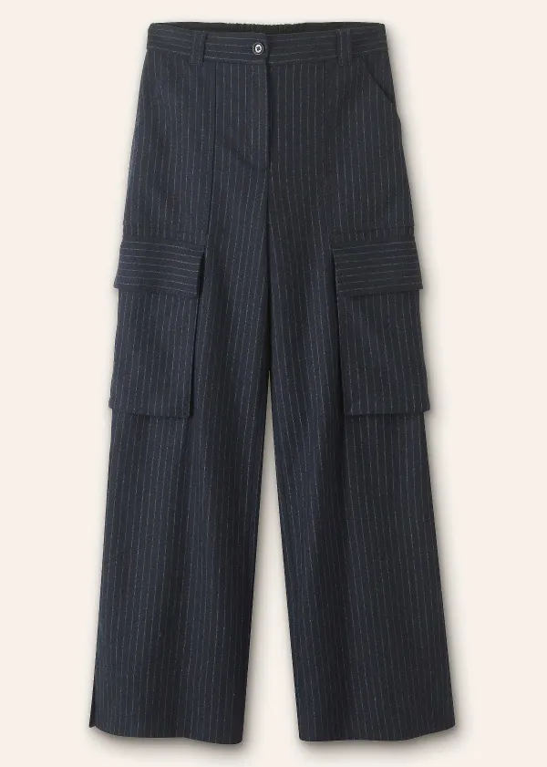 Clearance ME+EM Pinstripe Relaxed Straight Cargo Trouser Navy/Charcoal