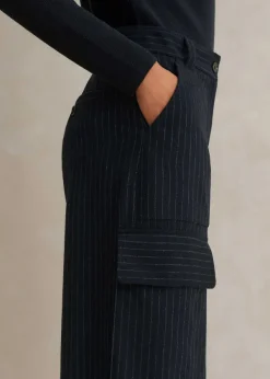 Clearance ME+EM Pinstripe Relaxed Straight Cargo Trouser Navy/Charcoal