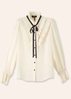 Sale ME+EM Pleat Blouse + Removable Velvet Tie Cream/Black
