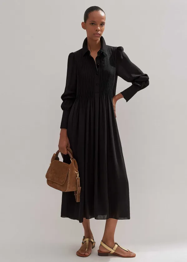 Online ME+EM Pleated Midi Shirt Dress + Belt Black