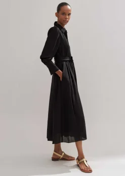 Online ME+EM Pleated Midi Shirt Dress + Belt Black