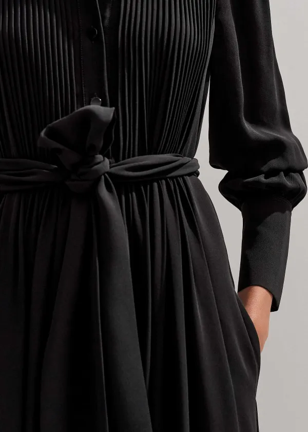 Online ME+EM Pleated Midi Shirt Dress + Belt Black