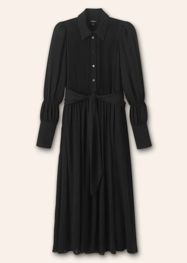 Online ME+EM Pleated Midi Shirt Dress + Belt Black