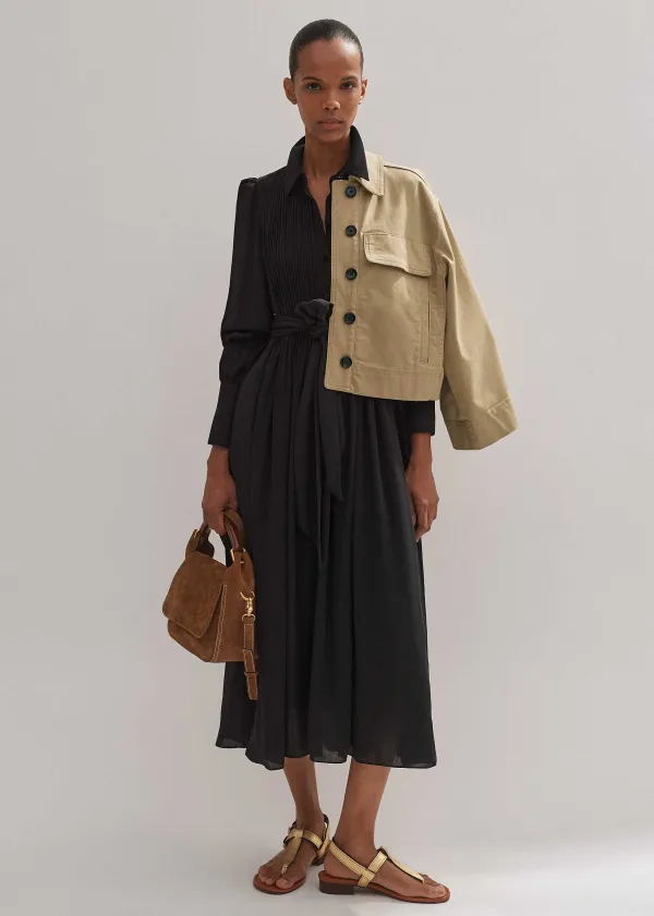 Online ME+EM Pleated Midi Shirt Dress + Belt Black