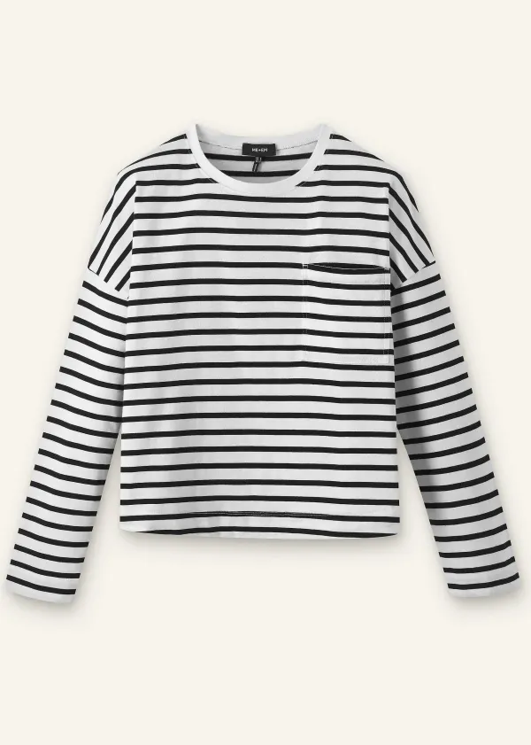 Best ME+EM Pocket Detail Boxy Long Sleeve Stripe Top Black/Soft White