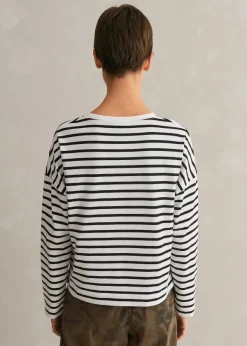 Best ME+EM Pocket Detail Boxy Long Sleeve Stripe Top Black/Soft White