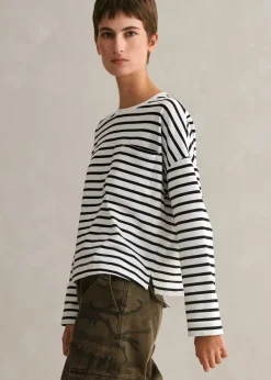 Best ME+EM Pocket Detail Boxy Long Sleeve Stripe Top Black/Soft White
