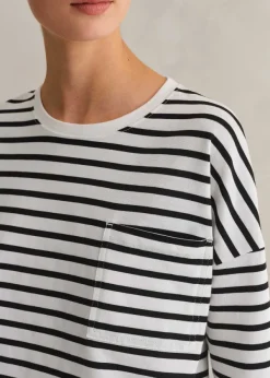 Best ME+EM Pocket Detail Boxy Long Sleeve Stripe Top Black/Soft White