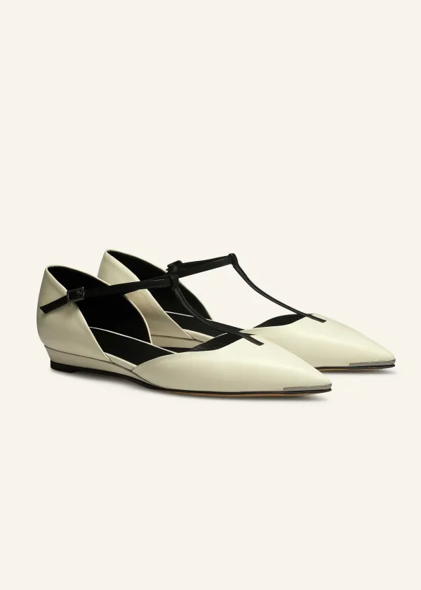 Best ME+EM Pointy T-Bar Wedge Off White/Black