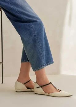 Best ME+EM Pointy T-Bar Wedge Off White/Black
