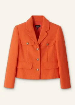Hot ME+EM Pop Tweed Bracelet Sleeve Jacket Orange Zing