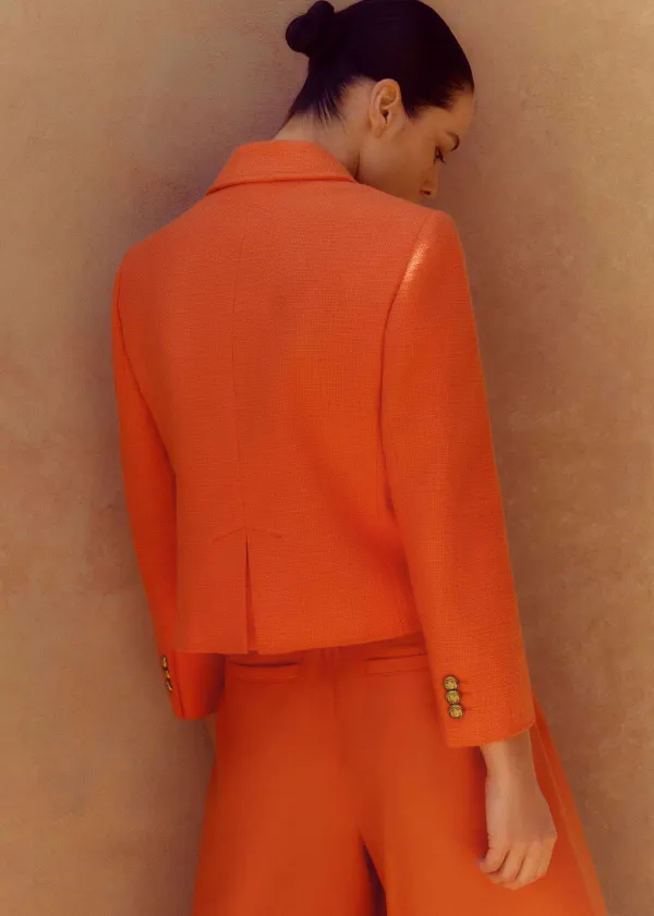 Hot ME+EM Pop Tweed Bracelet Sleeve Jacket Orange Zing