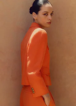 Hot ME+EM Pop Tweed Bracelet Sleeve Jacket Orange Zing