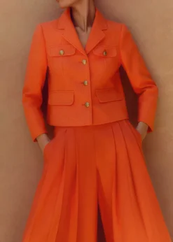 Hot ME+EM Pop Tweed Bracelet Sleeve Jacket Orange Zing