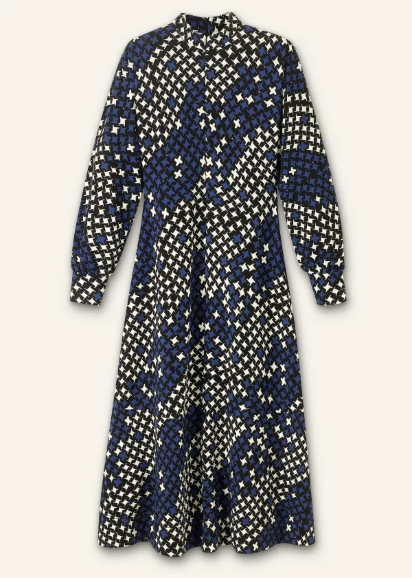 ME+EM Printed Ponte Balloon Sleeve Maxi Dress Ultramarine/Black