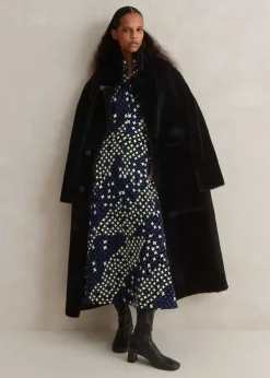 ME+EM Printed Ponte Balloon Sleeve Maxi Dress Ultramarine/Black