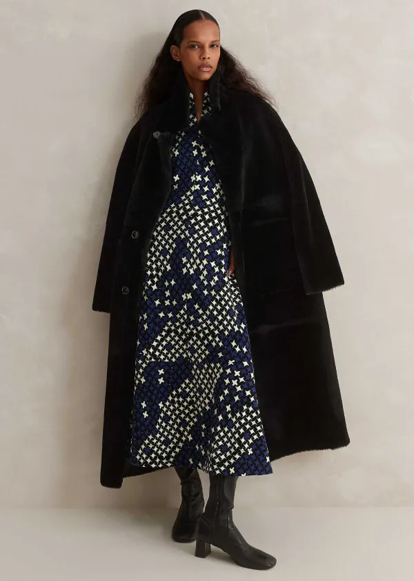 ME+EM Printed Ponte Balloon Sleeve Maxi Dress Ultramarine/Black