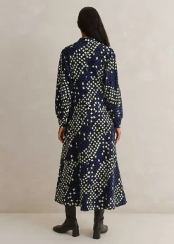 ME+EM Printed Ponte Balloon Sleeve Maxi Dress Ultramarine/Black