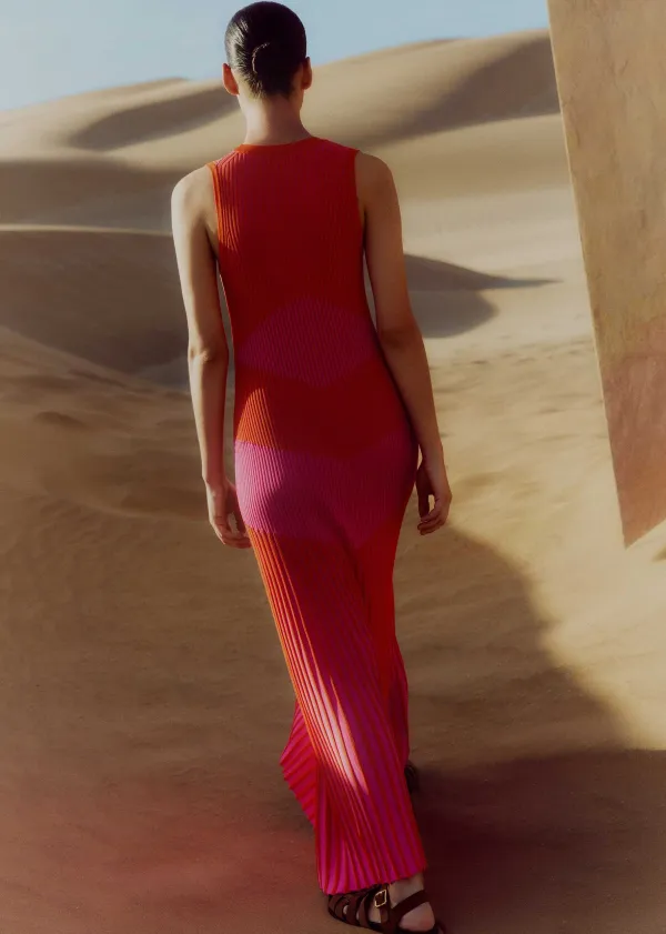 Hot ME+EM Racer Crew Neck Rib Maxi Dress Orange Zing/Ultra Pink