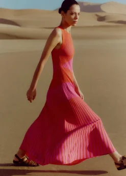 Hot ME+EM Racer Crew Neck Rib Maxi Dress Orange Zing/Ultra Pink