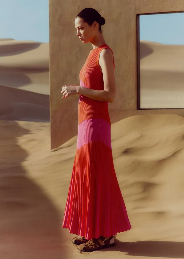 Hot ME+EM Racer Crew Neck Rib Maxi Dress Orange Zing/Ultra Pink