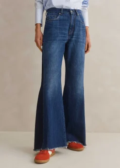 Outlet ME+EM Regular Length Split Seam Flare Jean Dark Multi Blue