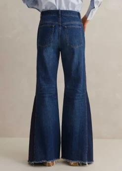 Outlet ME+EM Regular Length Split Seam Flare Jean Dark Multi Blue