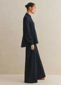Outlet ME+EM Regular-Length Travel Tailoring Wide-Leg Palazzo Co-Ord Blue