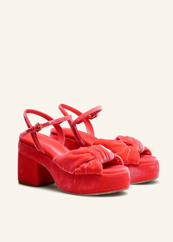 ME+EM Ruched Velvet Knot Platform Hot Coral