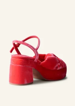 ME+EM Ruched Velvet Knot Platform Hot Coral