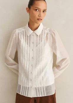 Best ME+EM Scallop Pleat Detail Blouse + Cami Light Cream