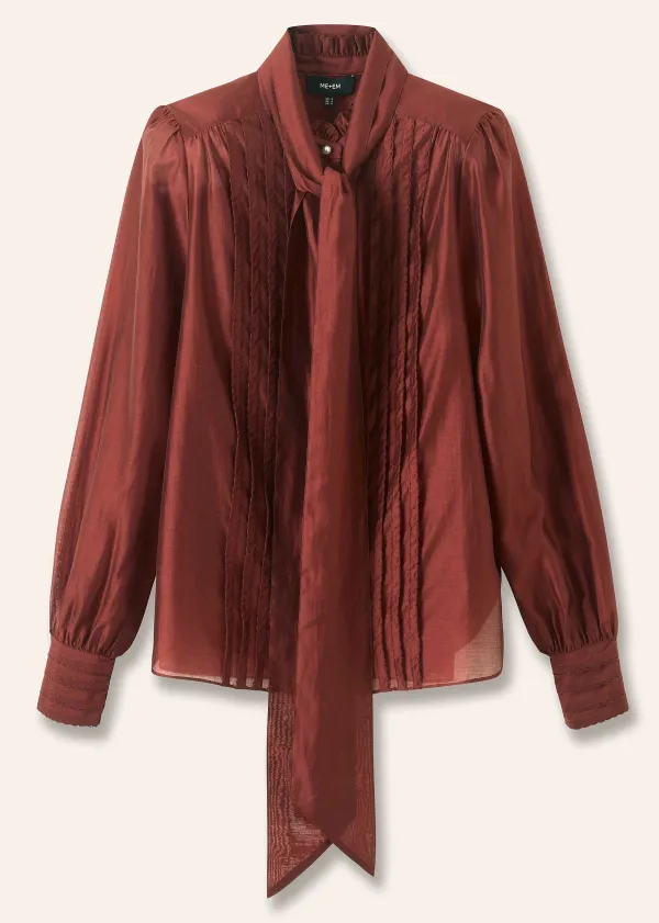 ME+EM Scallop Pleat Detail Blouse Tie + Cami Pecan