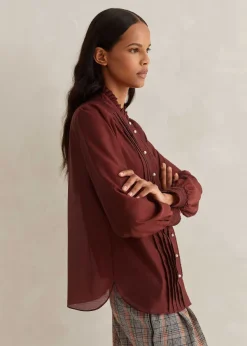 ME+EM Scallop Pleat Detail Blouse Tie + Cami Pecan
