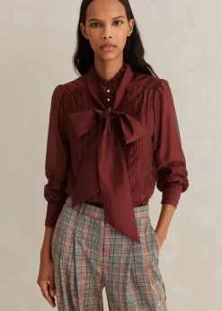 ME+EM Scallop Pleat Detail Blouse Tie + Cami Pecan