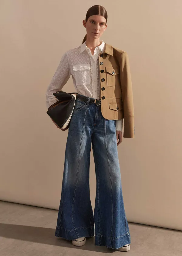 Sale ME+EM Seam Front Wide-Leg Flare Jean Mid Wash