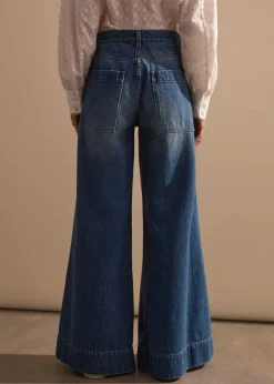 Sale ME+EM Seam Front Wide-Leg Flare Jean Mid Wash