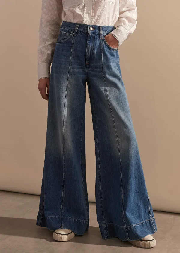 Sale ME+EM Seam Front Wide-Leg Flare Jean Mid Wash