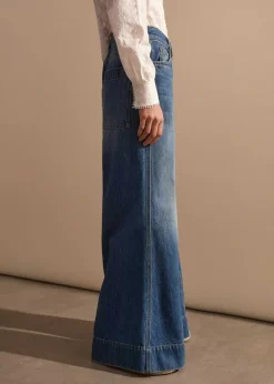 Sale ME+EM Seam Front Wide-Leg Flare Jean Mid Wash
