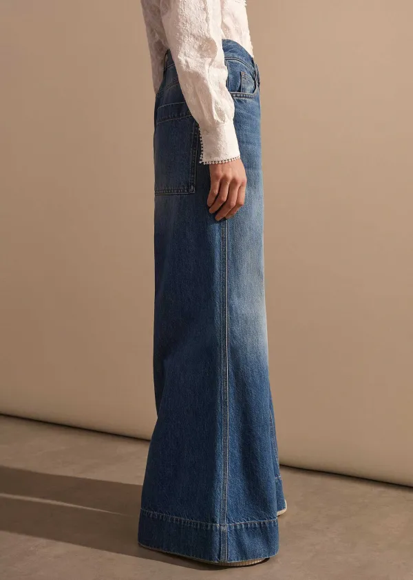 Sale ME+EM Seam Front Wide-Leg Flare Jean Mid Wash