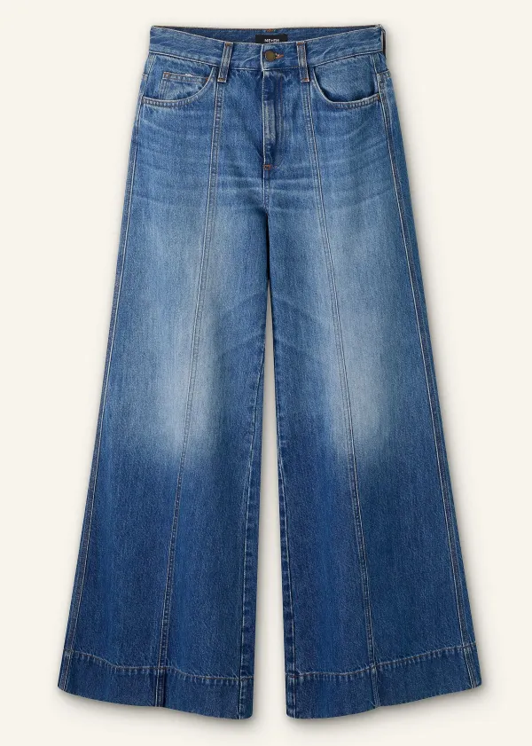 Sale ME+EM Seam Front Wide-Leg Flare Jean Mid Wash