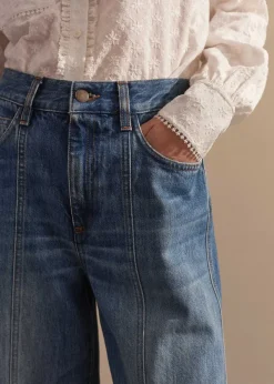 Sale ME+EM Seam Front Wide-Leg Flare Jean Mid Wash