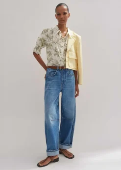 Discount ME+EM Shadow Berry Print Embroidered Collar Blouse Light Cream/Green/Multi