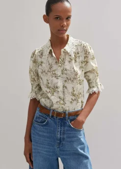 Discount ME+EM Shadow Berry Print Embroidered Collar Blouse Light Cream/Green/Multi