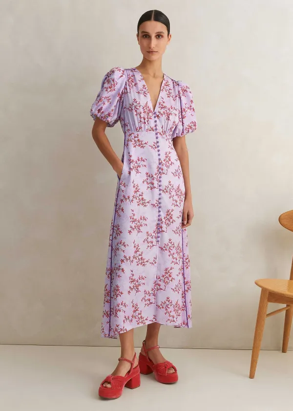Best ME+EM Shadow Berry Print Midi Tea Dress Purple/Red/Multi