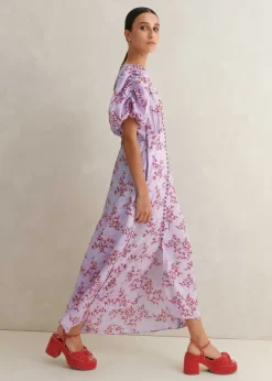 Best ME+EM Shadow Berry Print Midi Tea Dress Purple/Red/Multi